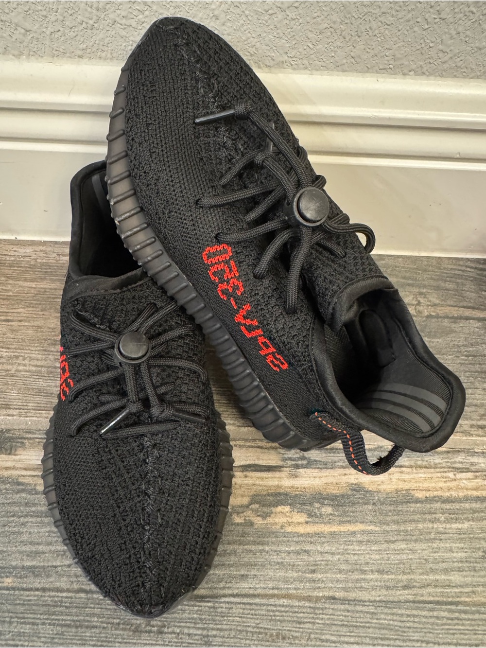 Adidas YEEZYBoost 350 V2 - Black Knit with Red Side Script